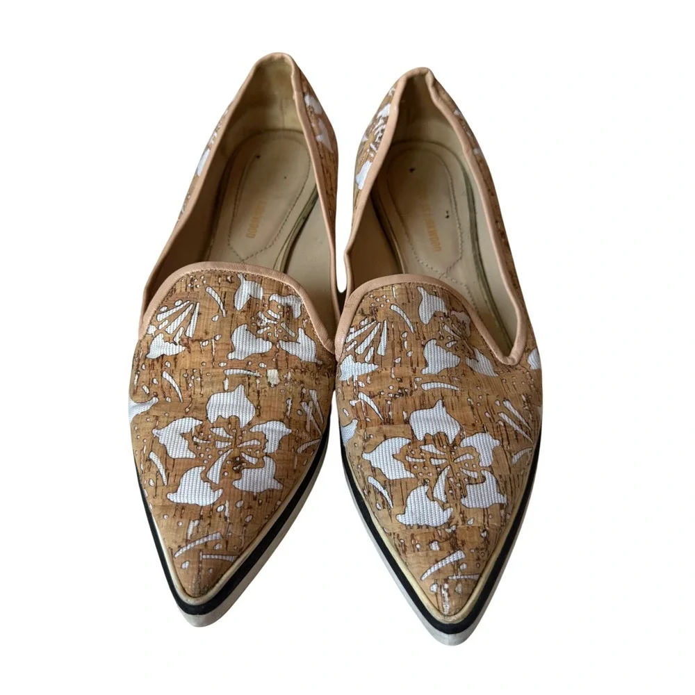 Nicholas Kirkwood floral motif slip on sneakers flats loafers‎ cork canvas sz 37